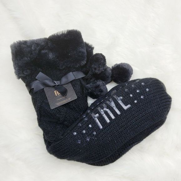 Frye NWT Fuzzy Pom Pom Cable Knit Home Sock